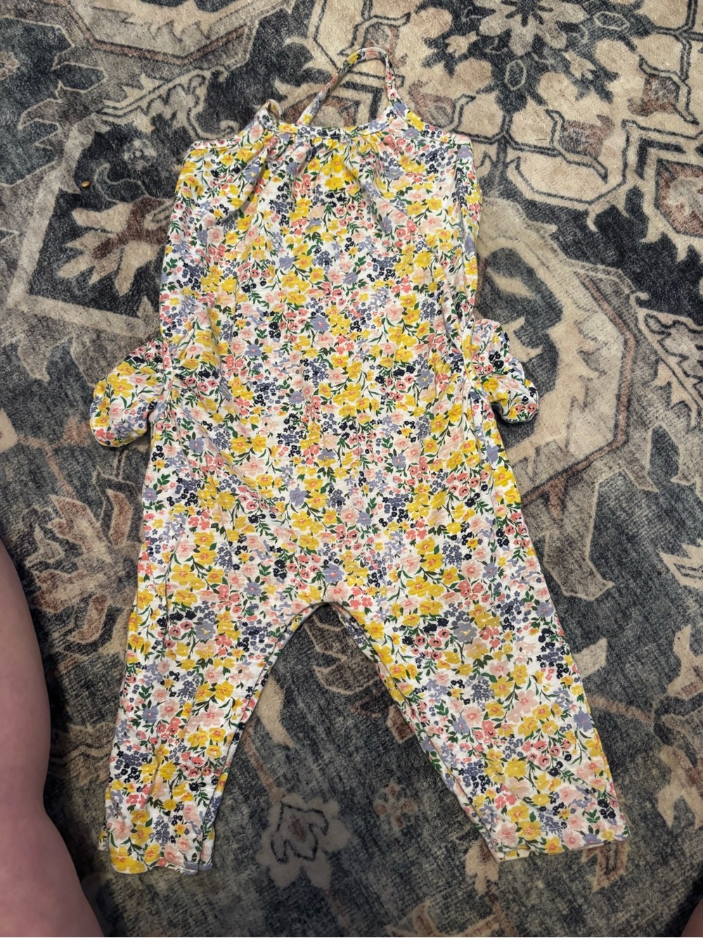 Old Navy Yellow & Pink Floral Kids One-Piece Footie